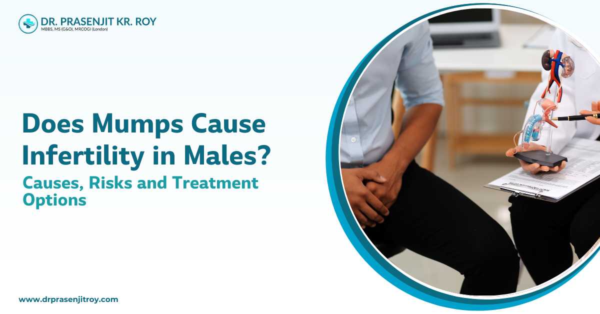 Dr. Prasenjit Kr Roy explaining whether mumps causes infertility in males, highlighting causes, risks, and treatment options for male fertility complications.